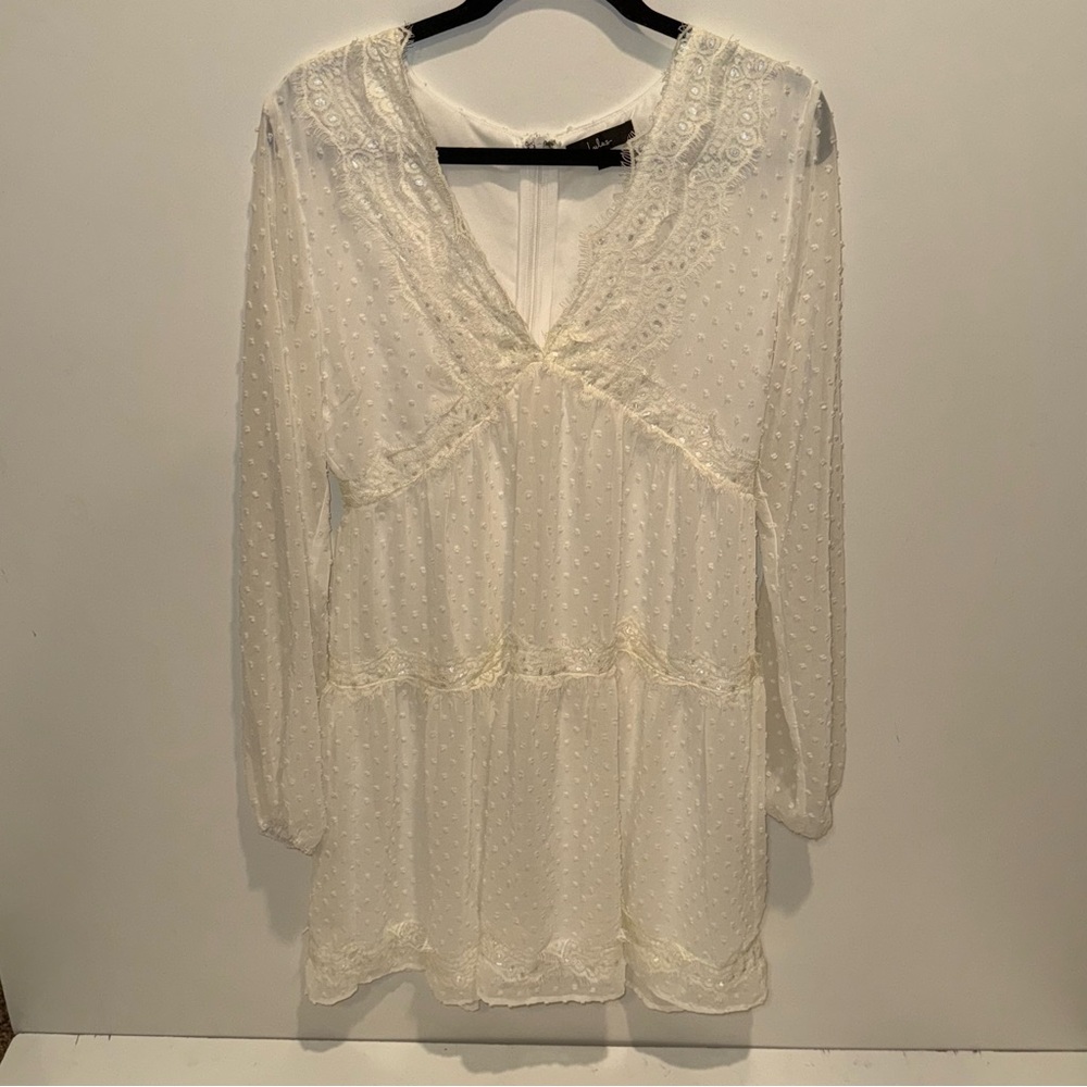 Lulu’s Elegant Cream Lace Dress